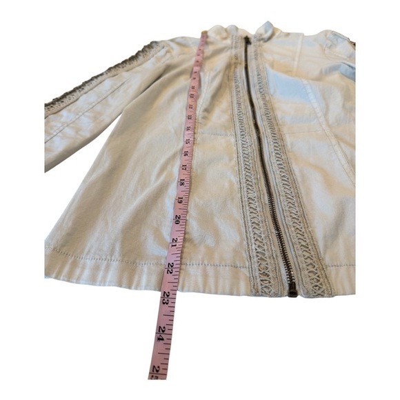 XCVI Wearables Neutral Beige Crochet Trim Sleeve Details Stretch Side Jacket S - Picture 8 of 16